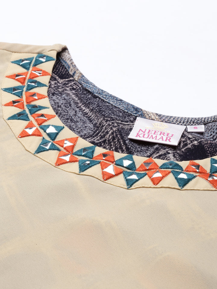 Neerus Beige Color Georgette Fabric Kurta