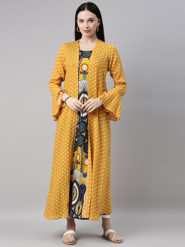 Neerus Yellow rayon solid kurta - front view