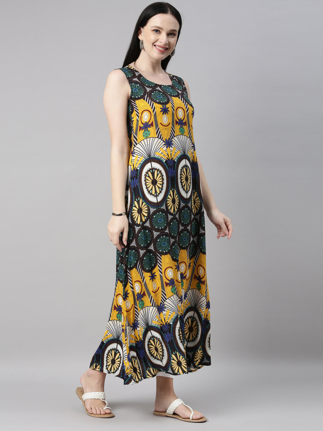 Neerus Yellow rayon solid kurta - detail view 9