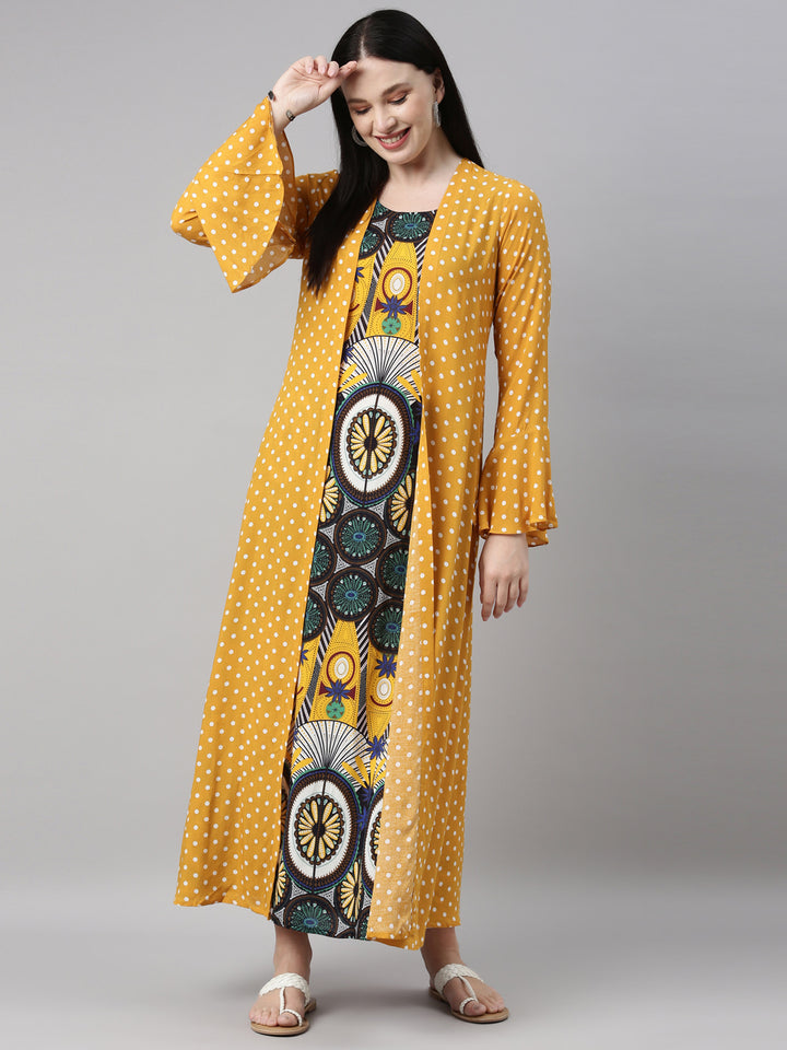 Neerus Yellow rayon solid kurta - detail view 4