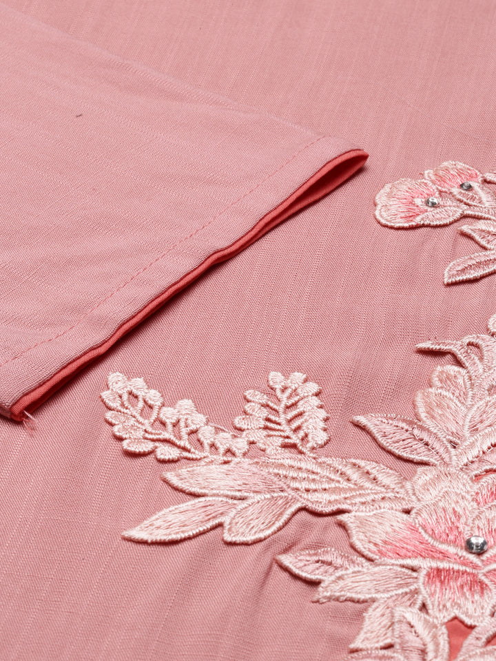 Neerus Peach Color Slub Riyon Fabric Kurta