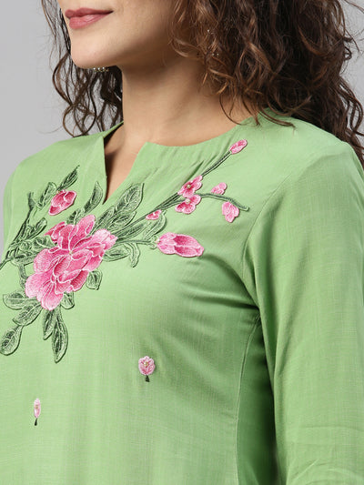 Neeru's Green Color Slub Rayon Fabric Kurta