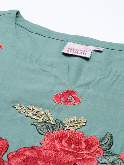 Neeru'S sea green color, slub riyon fabric kurta