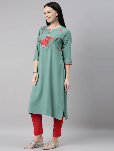 Neeru'S sea green color, slub riyon fabric kurta
