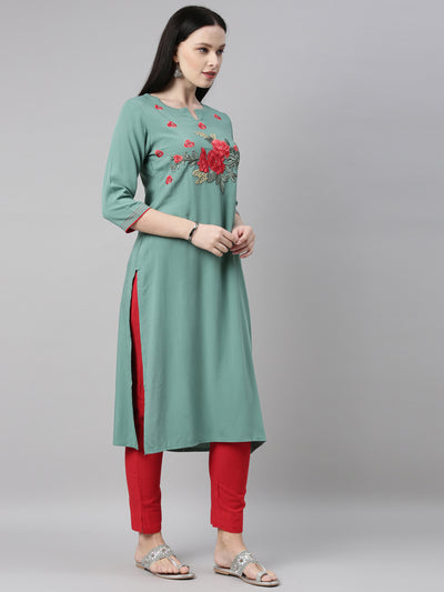 Neeru'S sea green color, slub riyon fabric kurta