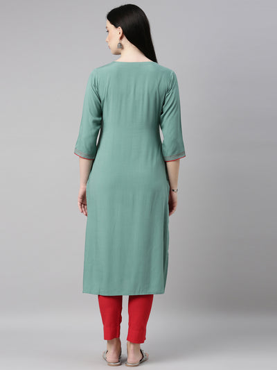 Neeru'S sea green color, slub riyon fabric kurta