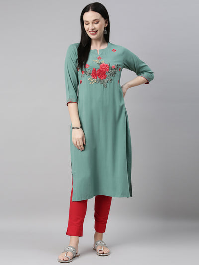 Neeru'S sea green color, slub riyon fabric kurta