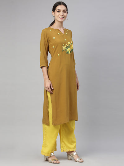 Neeru's Khaki Color Rayon Fabric Kurta Set