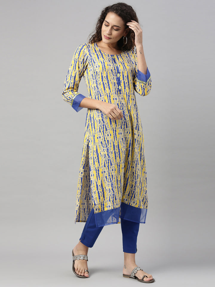 Neerus Yellow Color Rayon Fabric Kurta