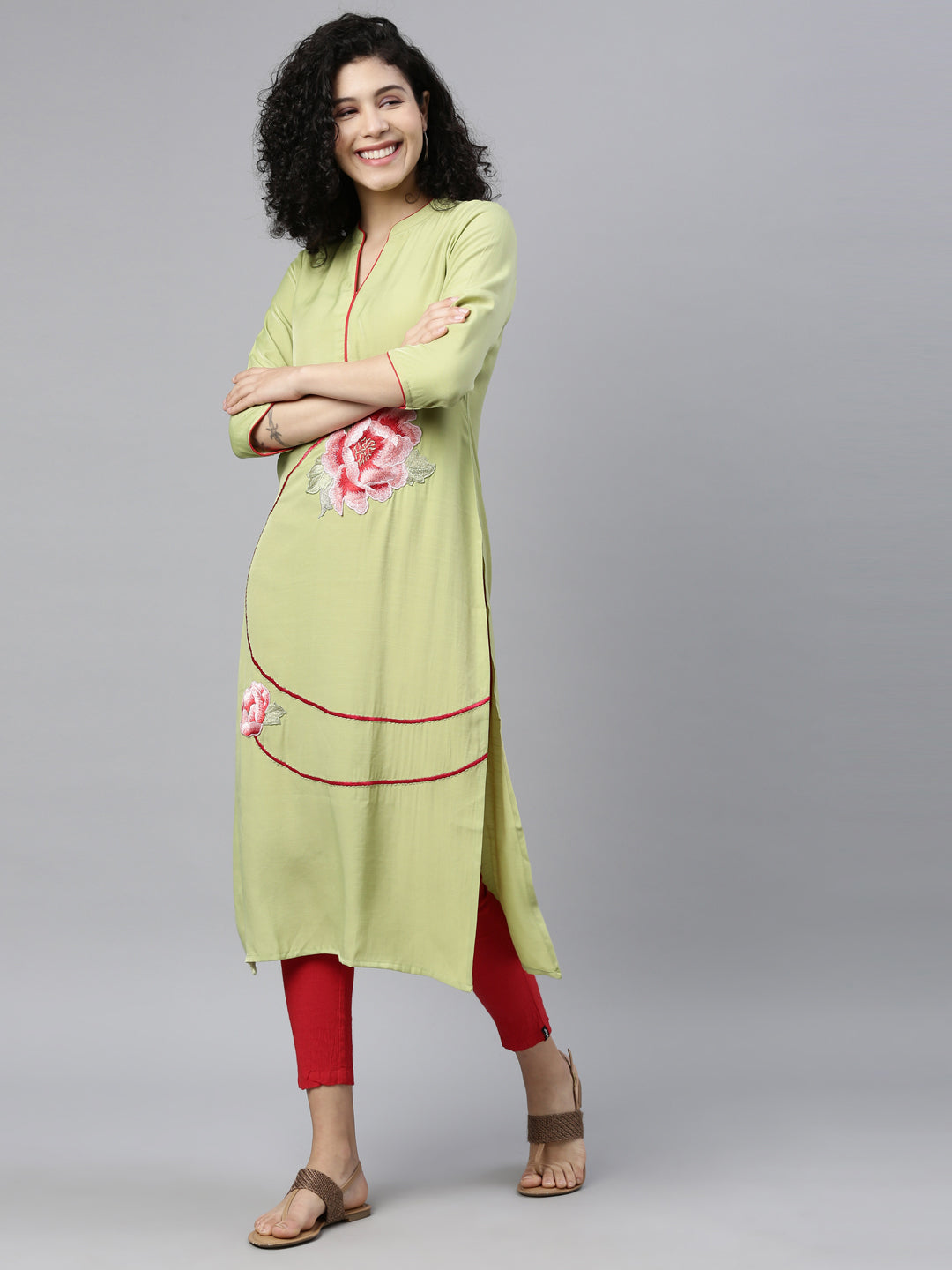 Neeru'S PISTA GREEN color, RAYON fabric Kurta