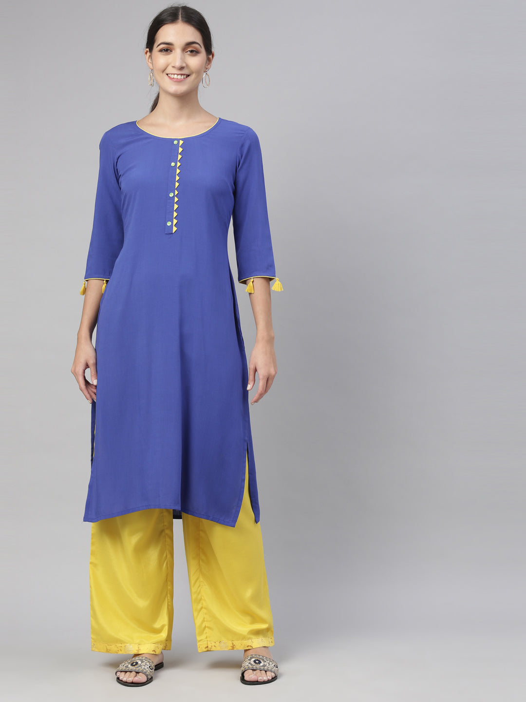 Neeru'S royal blue color, slub rayon fabric kurta