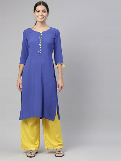 Neeru'S royal blue color, slub rayon fabric kurta