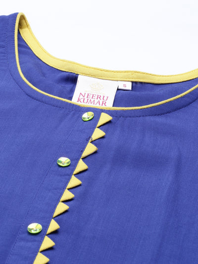 Neeru'S royal blue color, slub rayon fabric kurta