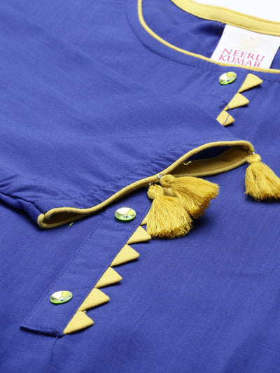 Neeru'S royal blue color, slub rayon fabric kurta