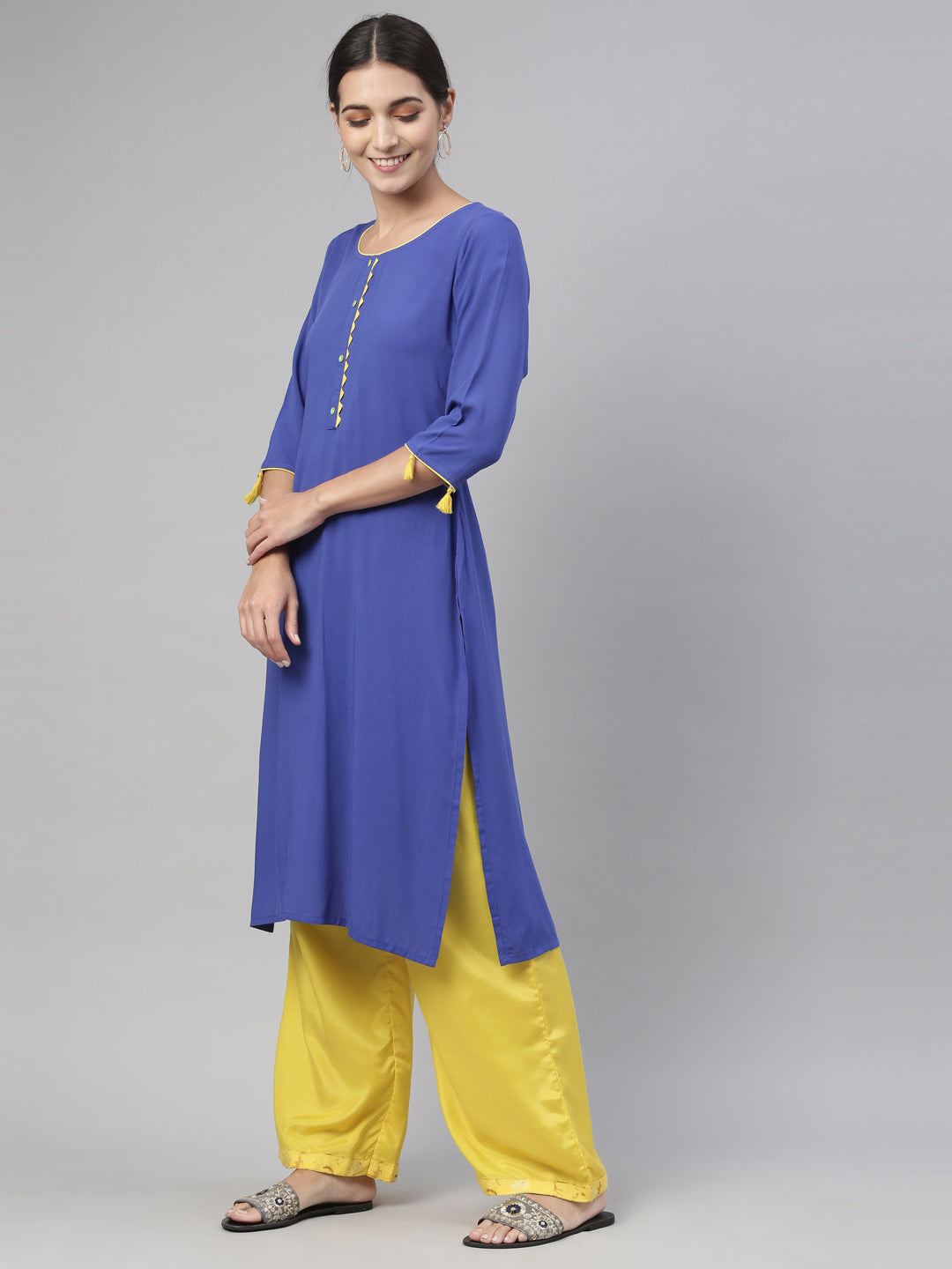 Neeru'S royal blue color, slub rayon fabric kurta