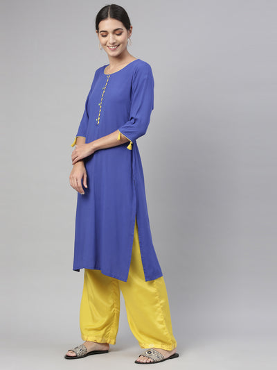 Neeru'S royal blue color, slub rayon fabric kurta