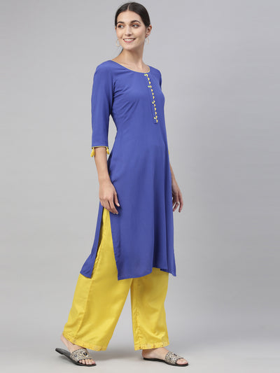 Neeru'S royal blue color, slub rayon fabric kurta