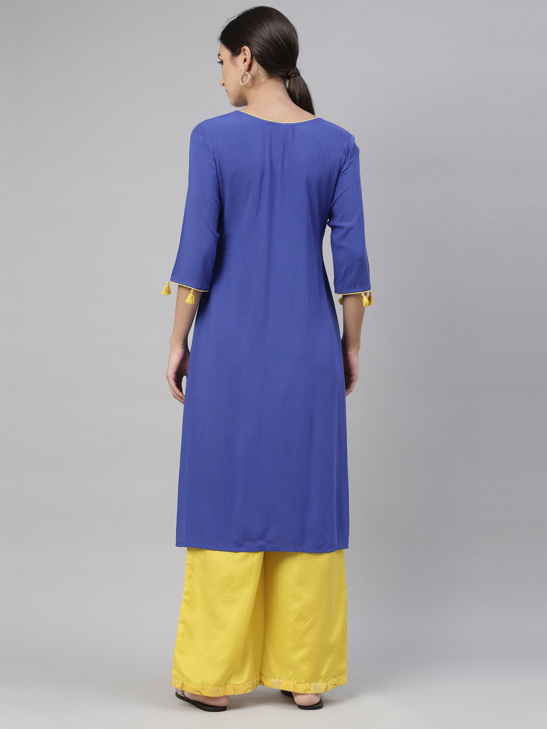 Neeru'S royal blue color, slub rayon fabric kurta