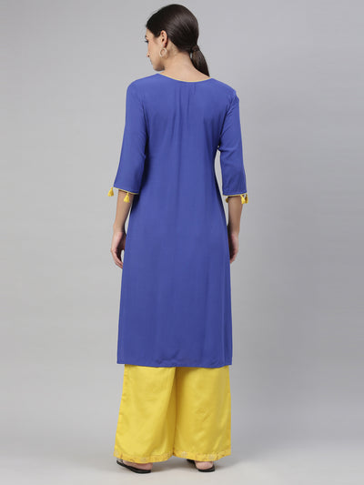 Neeru'S royal blue color, slub rayon fabric kurta