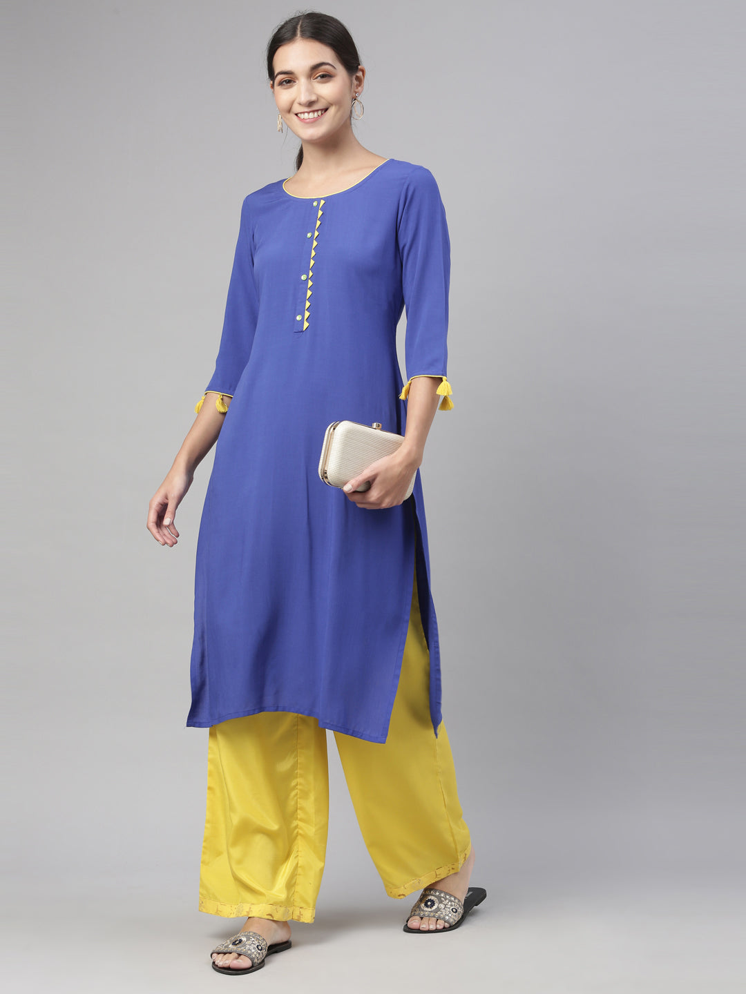 Neeru'S royal blue color, slub rayon fabric kurta
