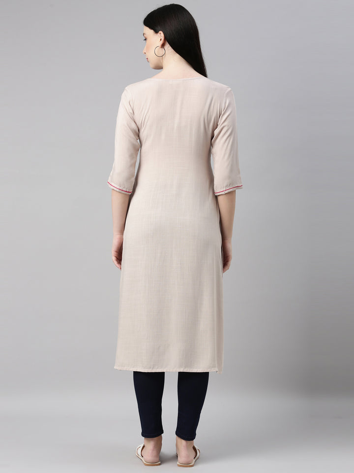 Neerus Beige straight kurti - detail view 2