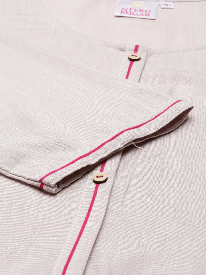 Neerus Beige straight kurti - detail view 4