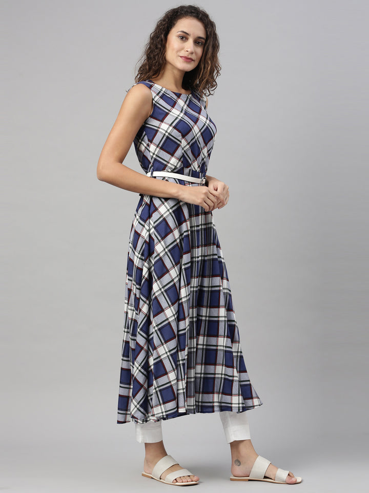 Neerus Blue Color Slub Rayon Fabric Kurta