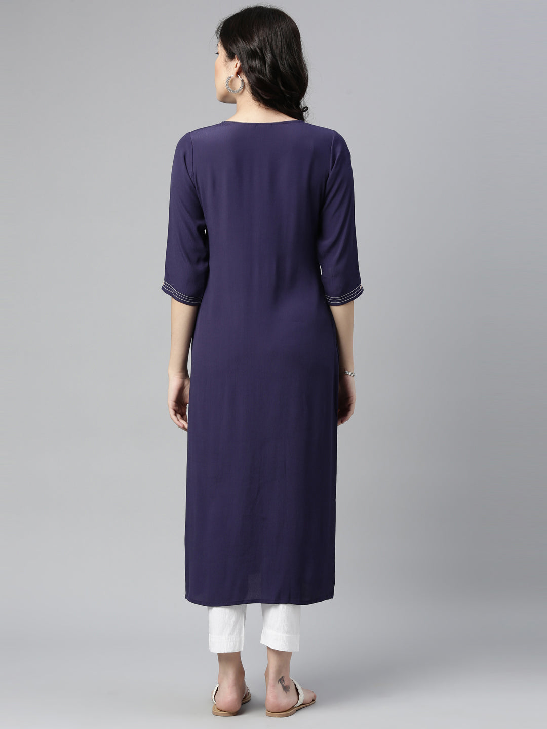 Neerus Blue chiffon solid kurta - side view