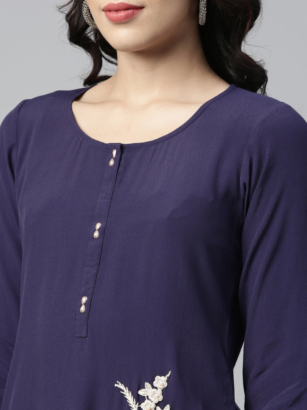 Neerus Blue chiffon solid kurta - detail view 1