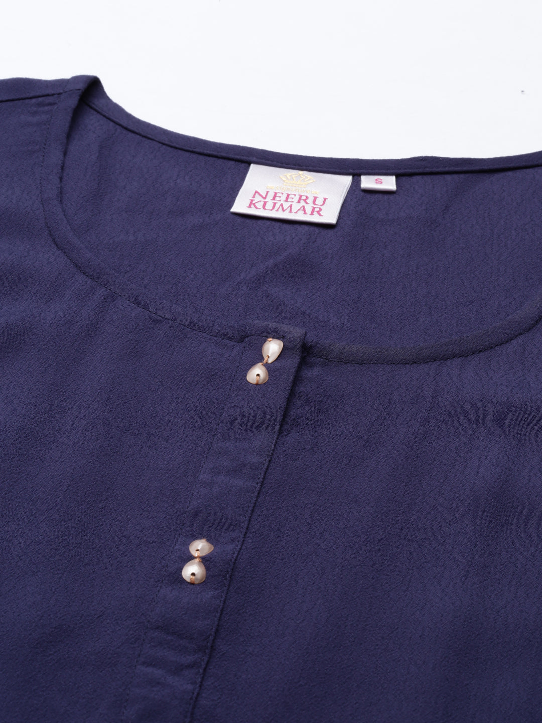 Neerus Blue chiffon solid kurta - detail view 3