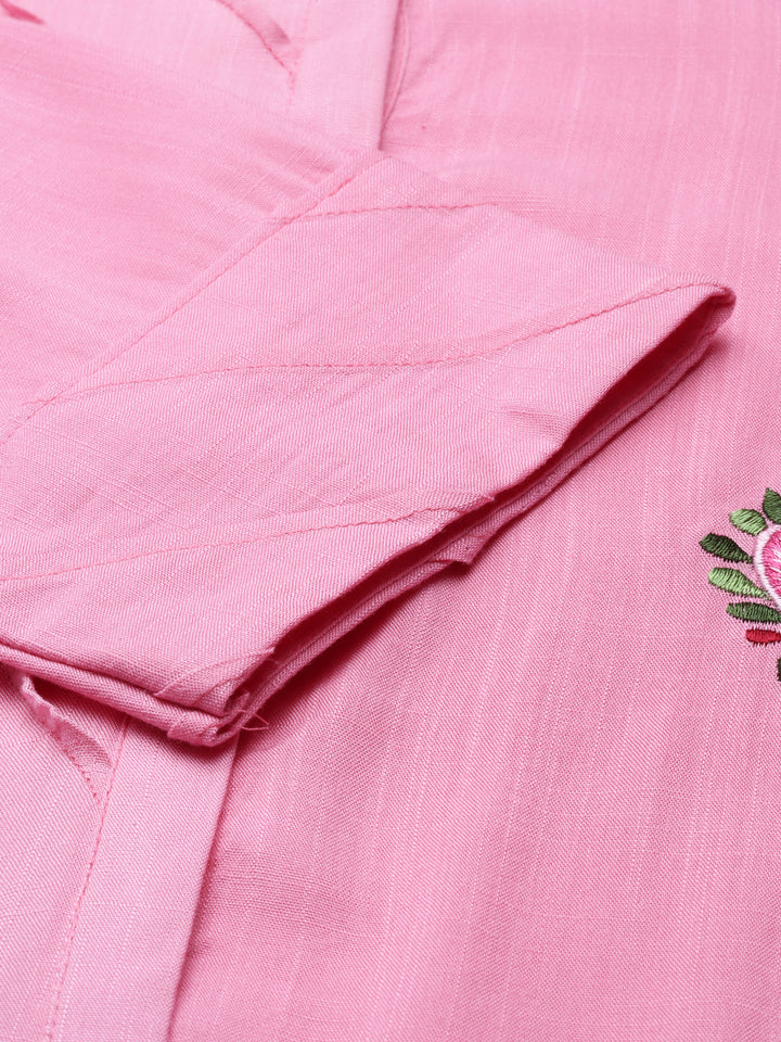 Neerus Baby Pink Color Slub Rayon Fabric Kurta