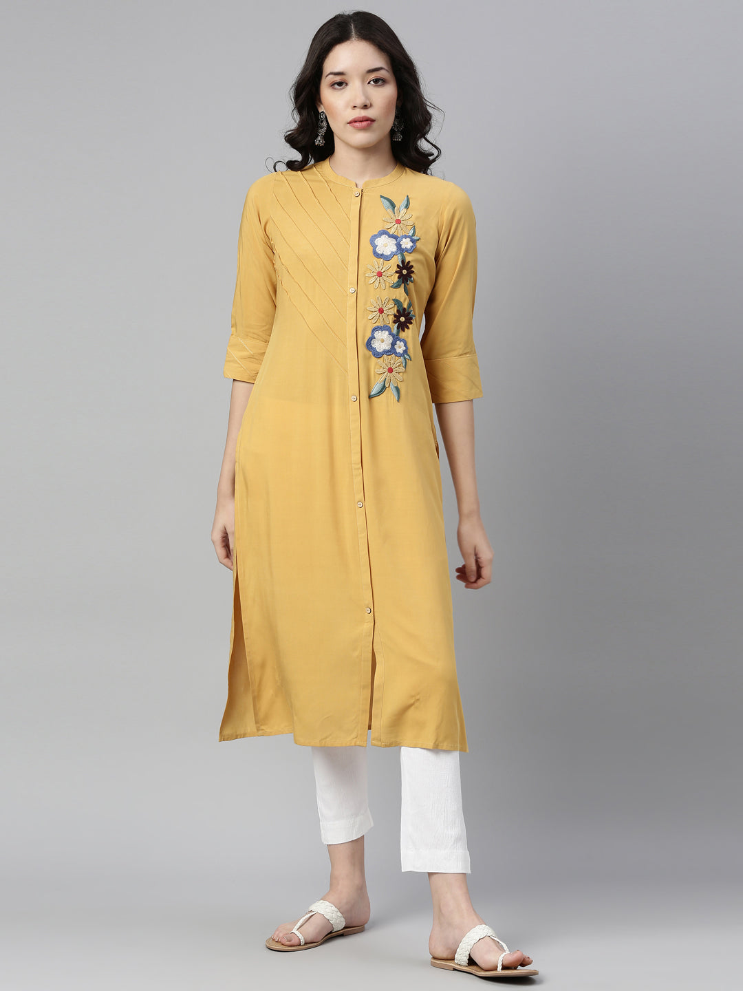 Neerus Mustard Color Rayon Fabric Kurta