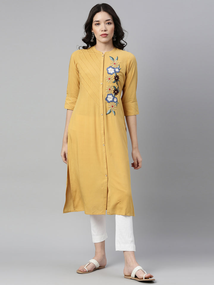 Neerus Mustard Color Rayon Fabric Kurta