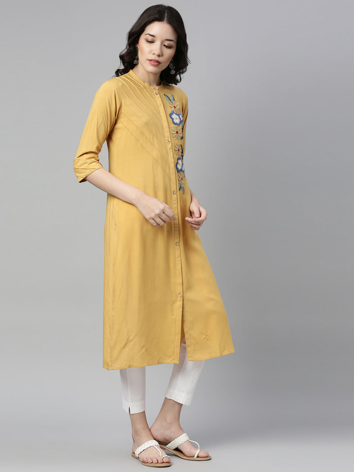 Neerus Mustard Color Rayon Fabric Kurta