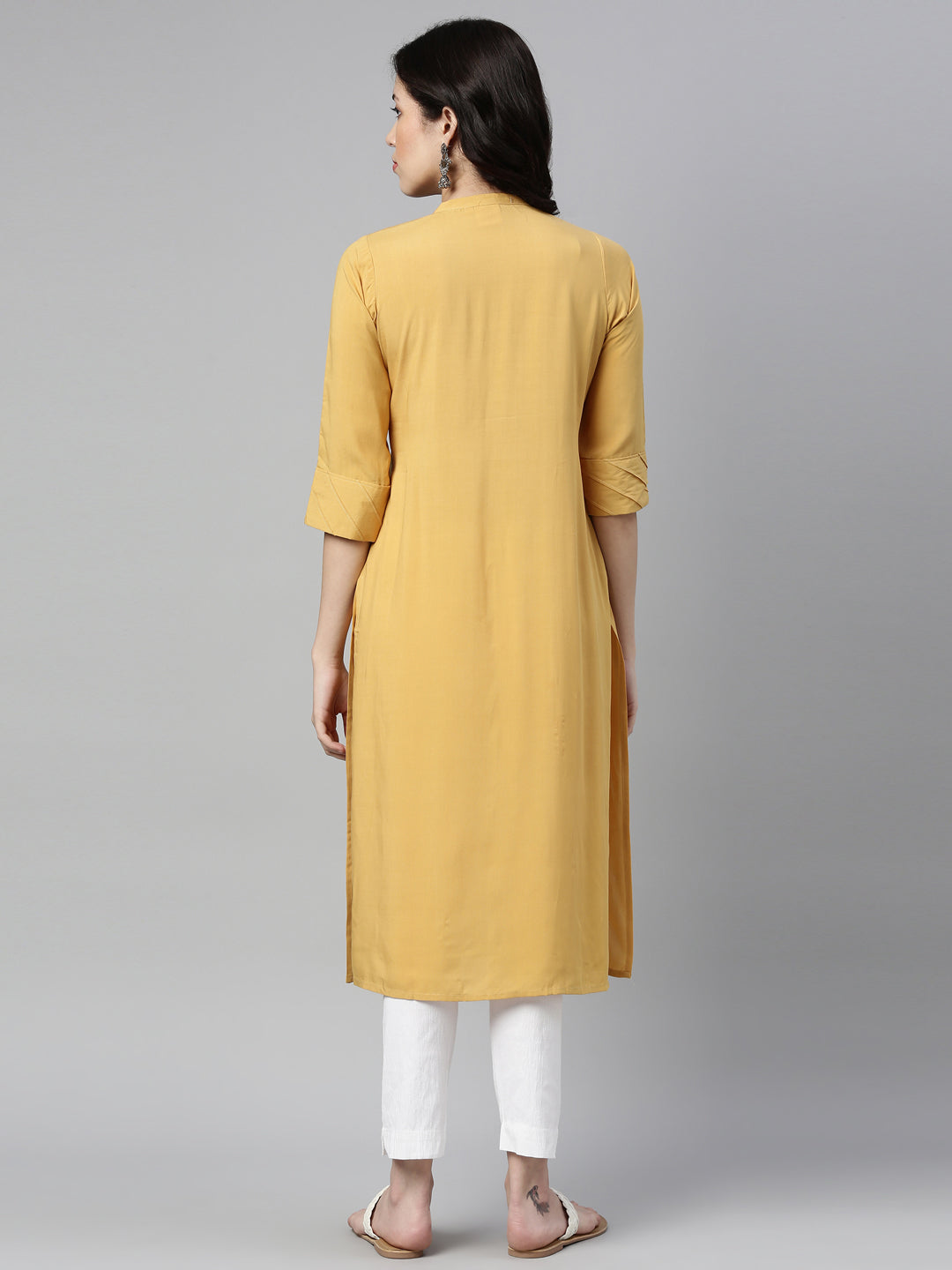 Neerus Mustard Color Rayon Fabric Kurta