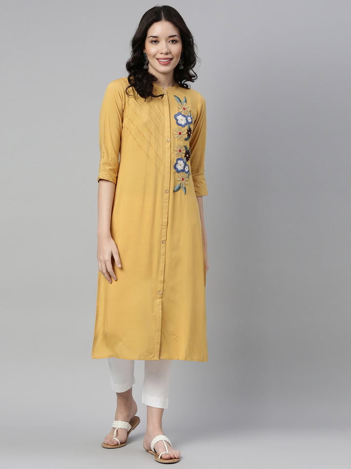 Neerus Mustard Color Rayon Fabric Kurta