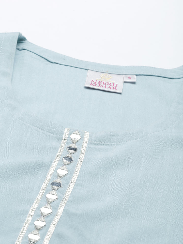 Neerus Aqua Color Slub Rayon Fabric Kurta