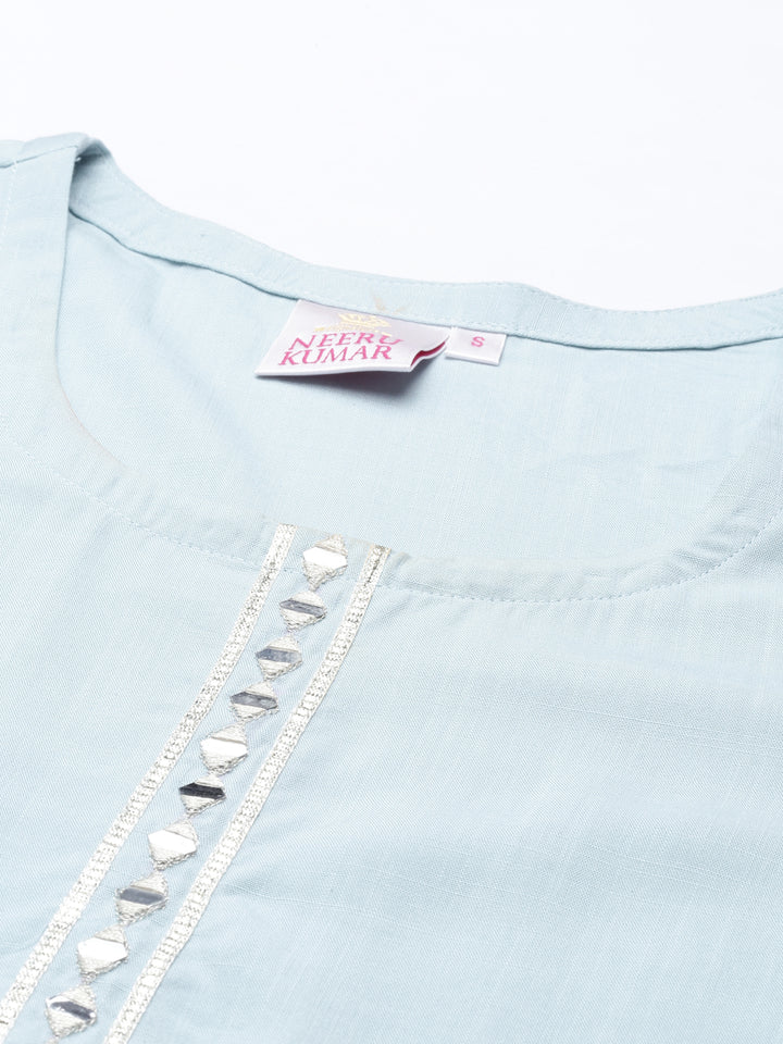 Neerus Aqua Color Slub Rayon Fabric Kurta