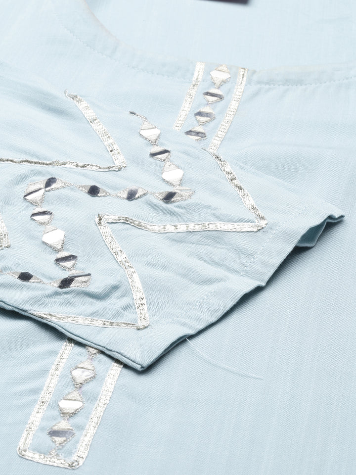 Neerus Aqua Color Slub Rayon Fabric Kurta