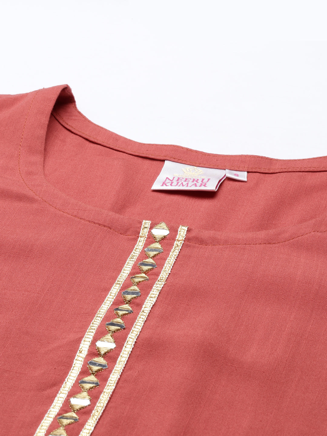 Neerus Rust Color Slub Rayon Fabric Kurta