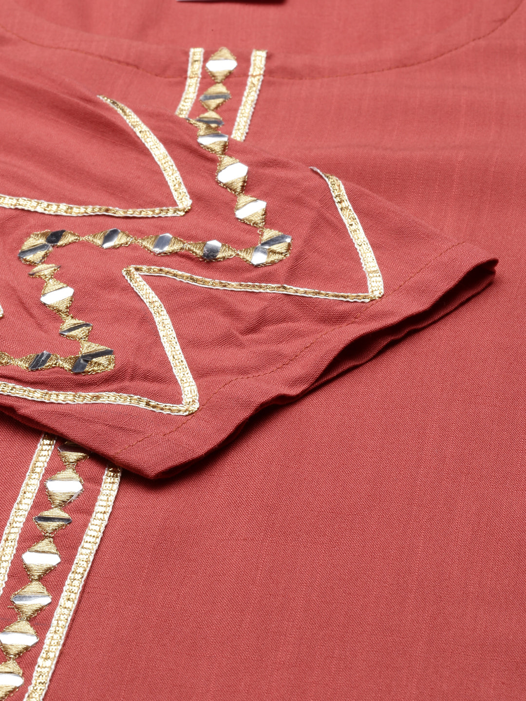 Neerus Rust Color Slub Rayon Fabric Kurta