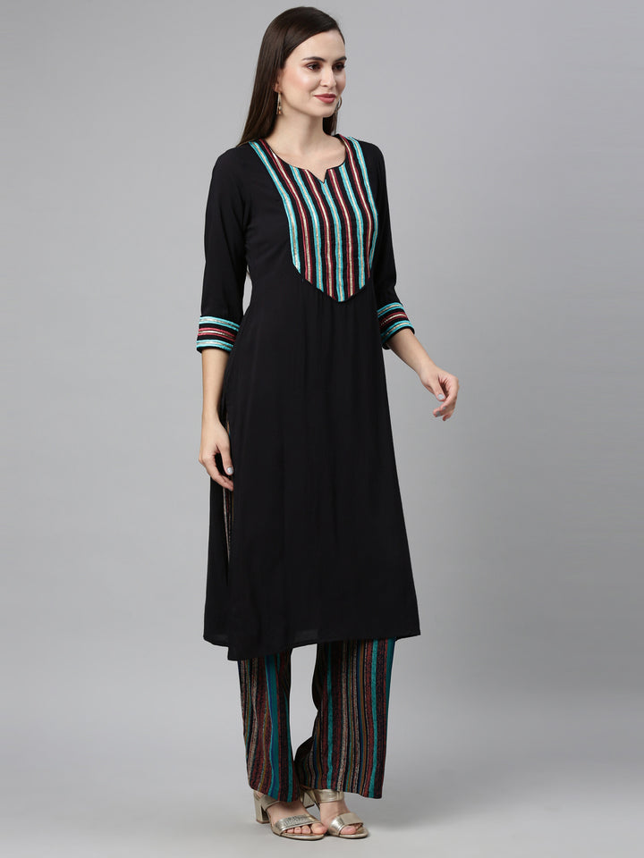 Neerus Black Color Viscose Rayon Fabric Kurta Sets