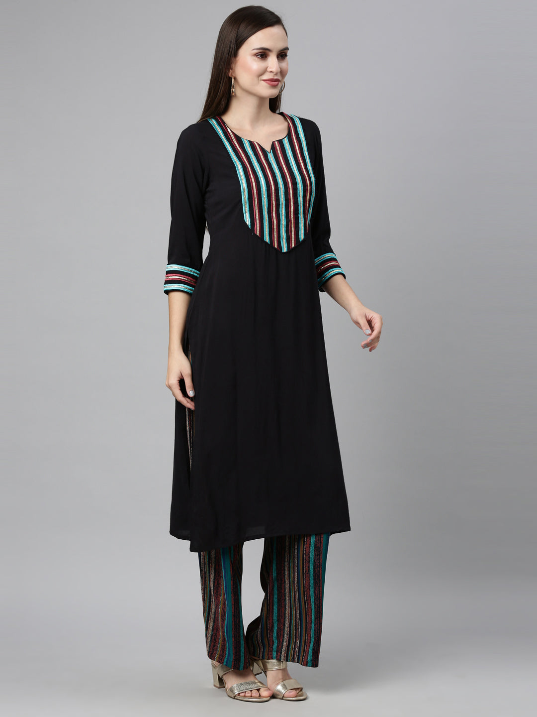 Neeru'S BLACK color, Viscose Rayon fabric Kurta Sets
