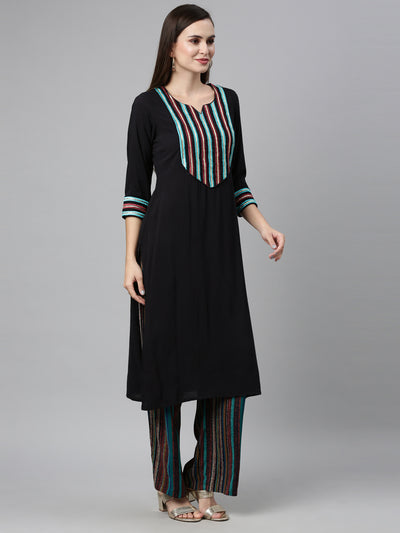 Neeru'S BLACK color, Viscose Rayon fabric Kurta Sets