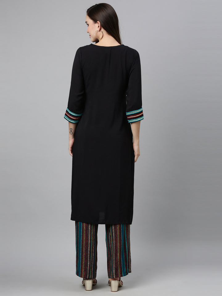 Neerus Black Color Viscose Rayon Fabric Kurta Sets