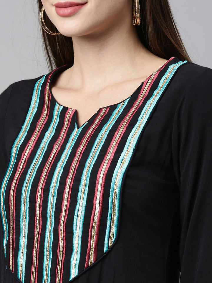 Neerus Black Color Viscose Rayon Fabric Kurta Sets