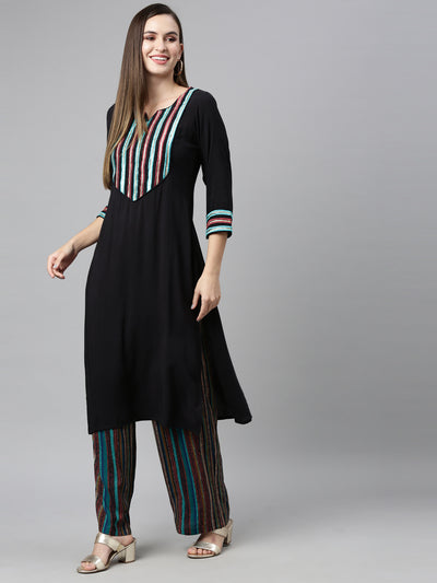 Neeru'S BLACK color, Viscose Rayon fabric Kurta Sets