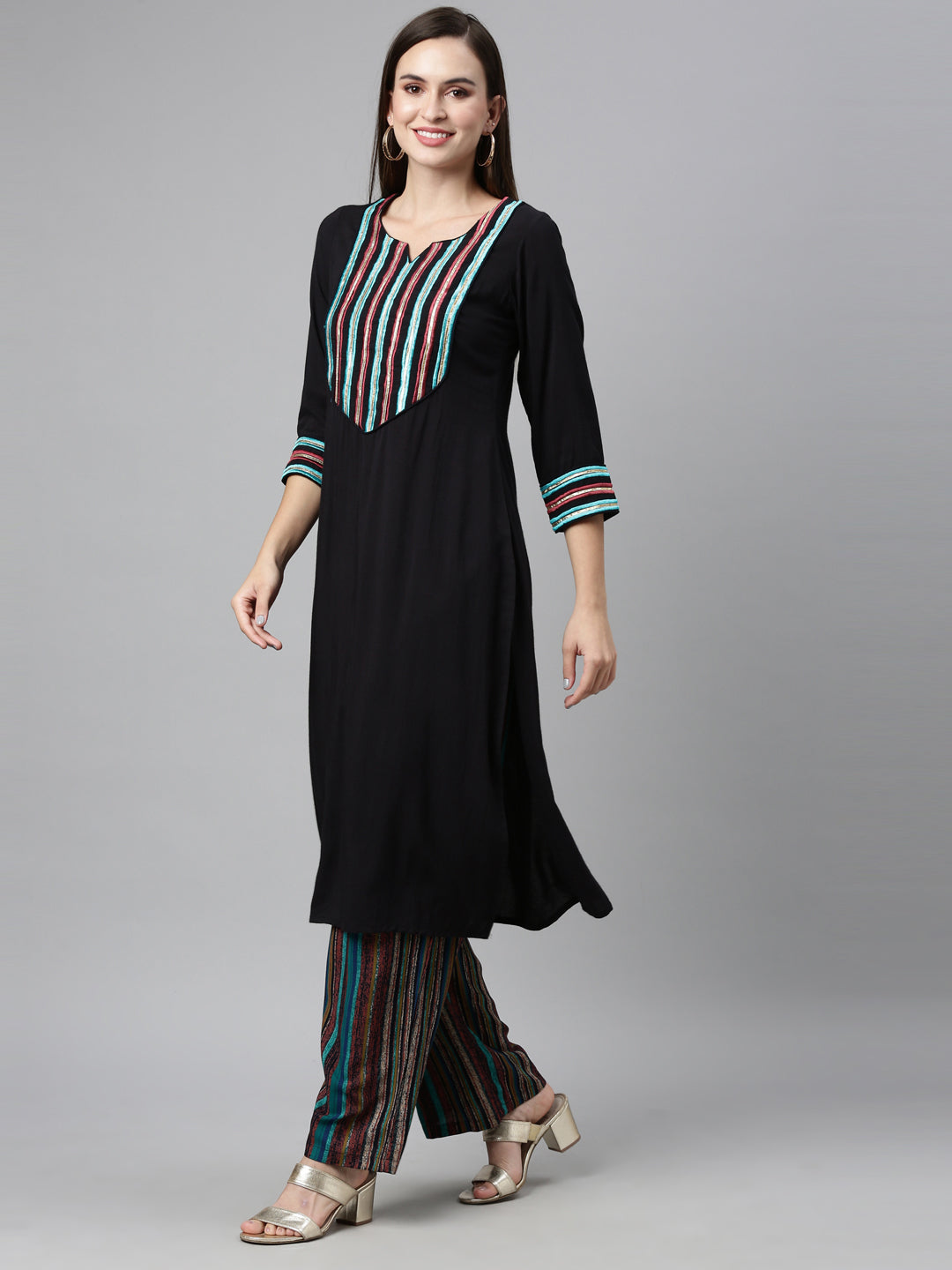 Neeru'S BLACK color, Viscose Rayon fabric Kurta Sets