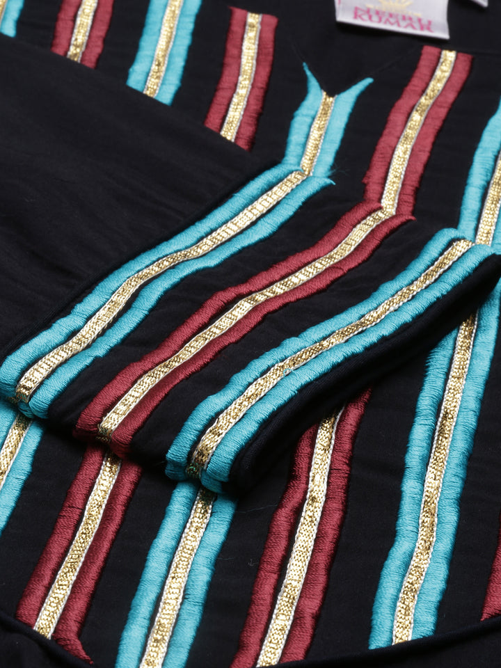 Neerus Black Color Viscose Rayon Fabric Kurta Sets