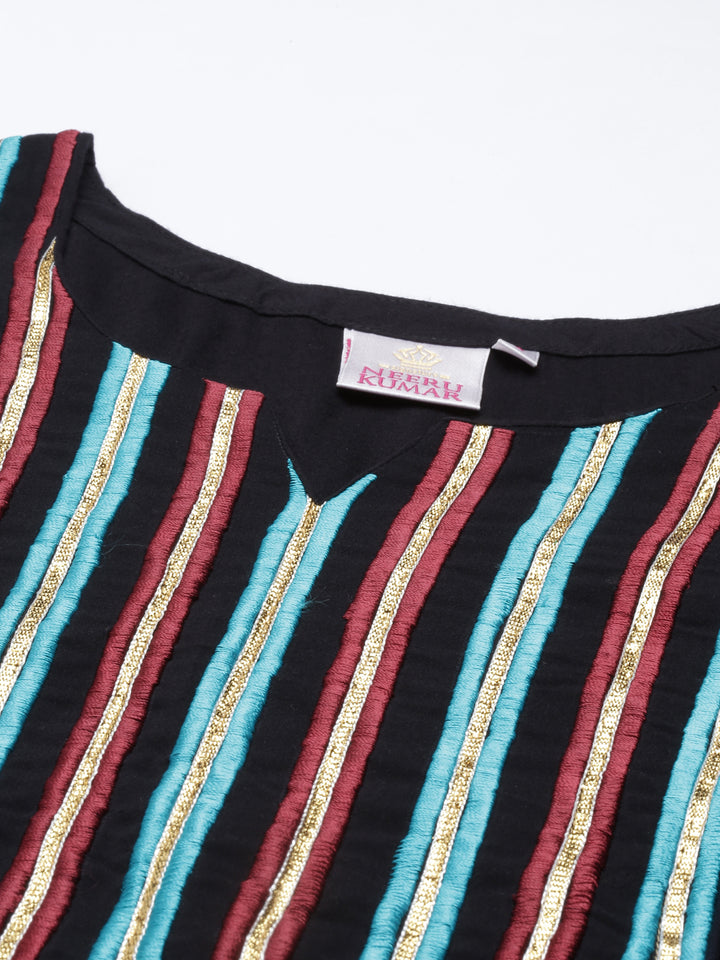 Neerus Black Color Viscose Rayon Fabric Kurta Sets